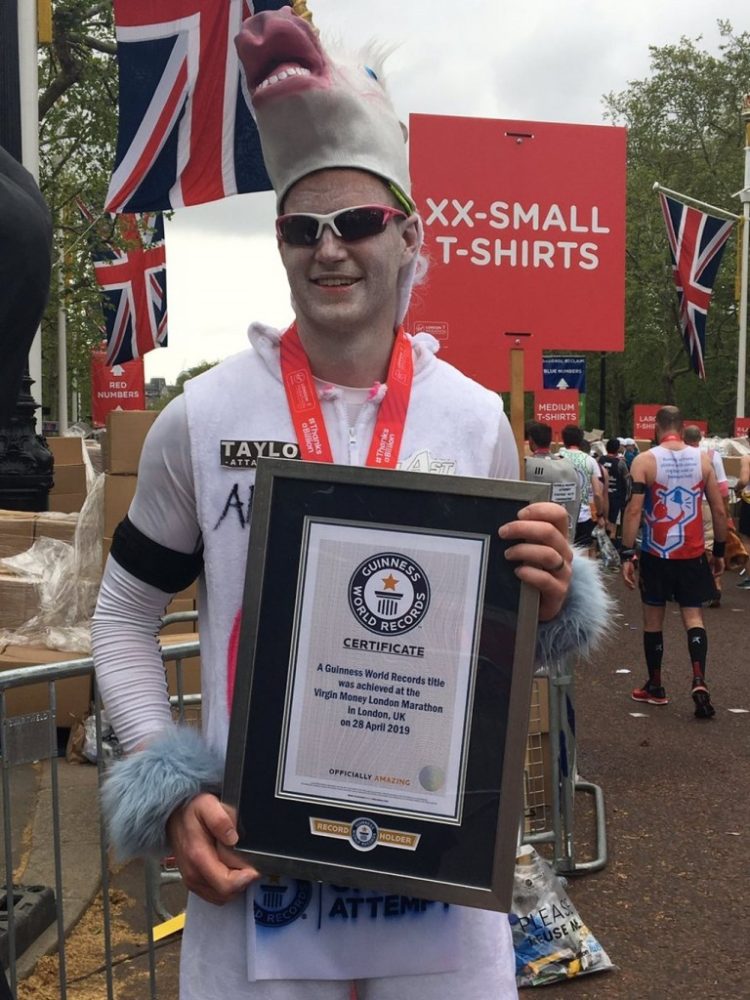 London Marathon, unicorn runner Andy Taylor and his Guinness World Record certificate
